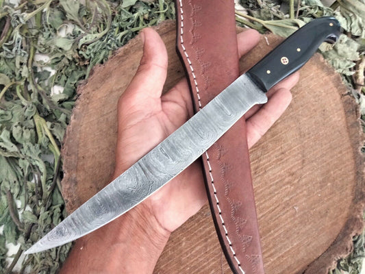 Handmade Damascus Fillet Knife Resin Handle Fillet Knife with Leather Sheath