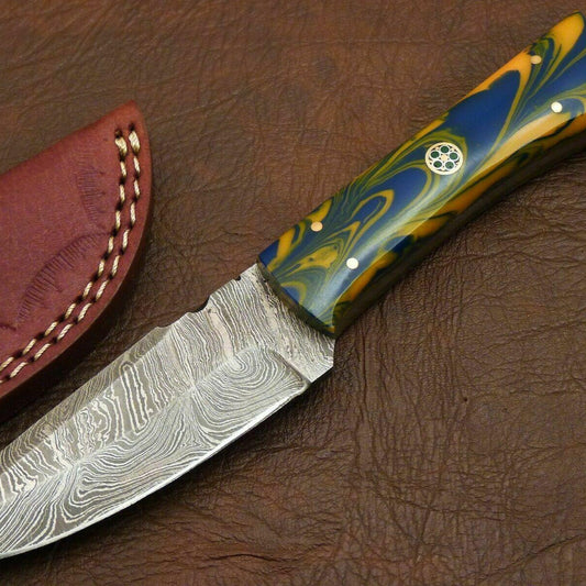 Handmade Damascus Fire Forged Full Tang Fixed Blade Knife | Resin Handle