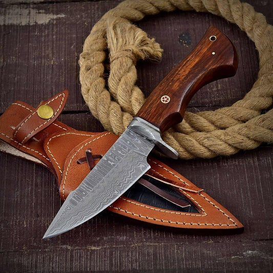 Handmade Damascus Hunting Bowie Knife | Exotic Wood Custom Handle | 512 Layer Steel