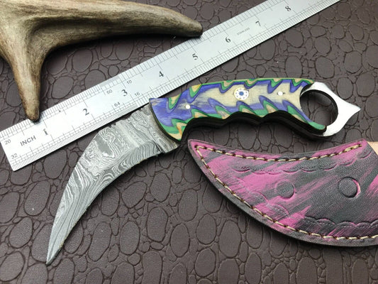 Handmade Damascus Karambit 8" Best Damascus Steel Karambit Knife with Wood Handle