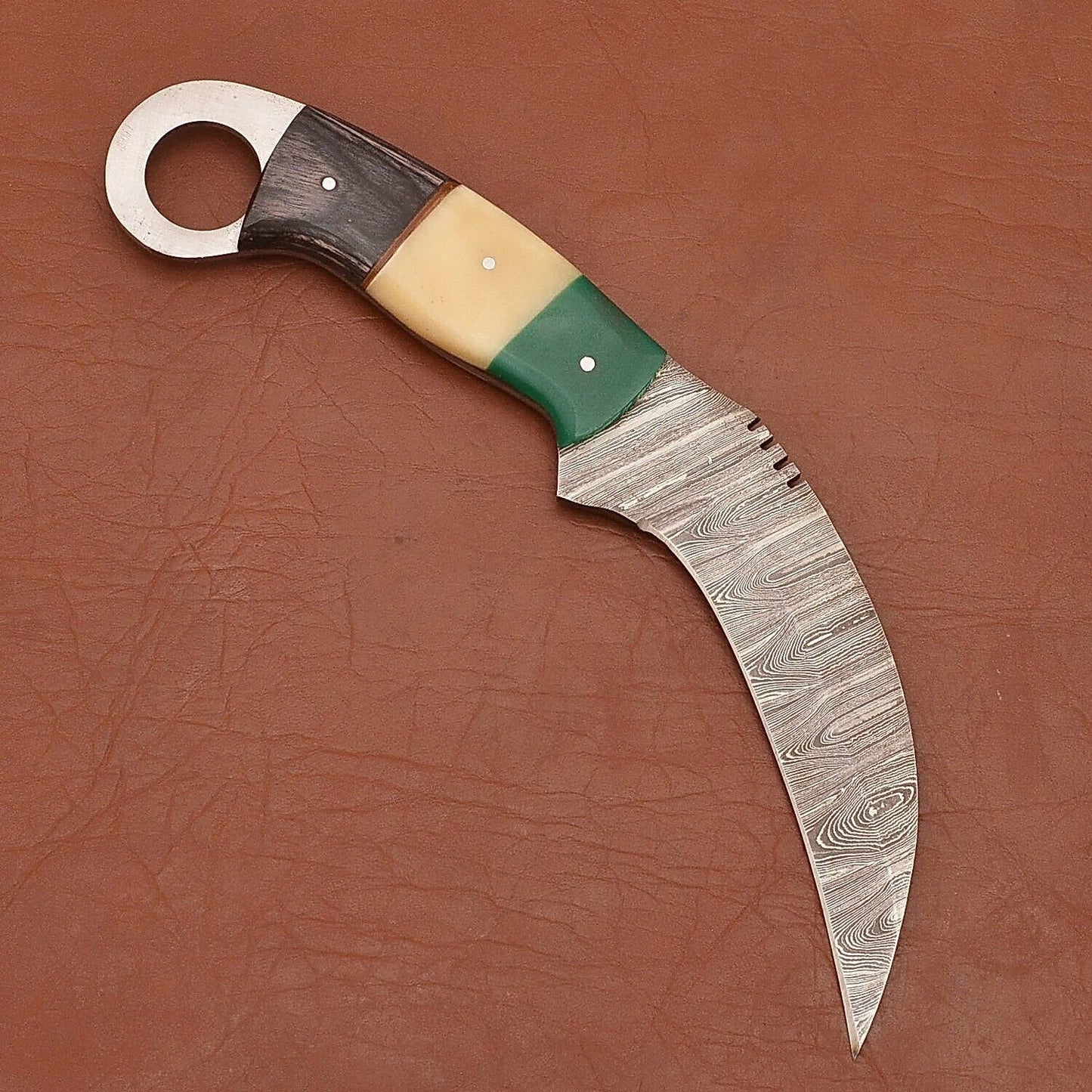 Handmade Damascus Karambit 9"Damascus Steel Karambit Knife with Wood and Bone Handle 