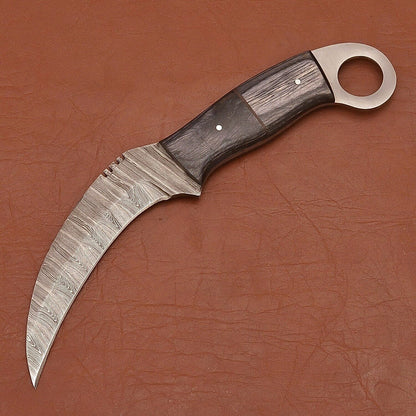 Handmade Damascus Karambit Damascus Steel Karambit Knife with Wood Handle
