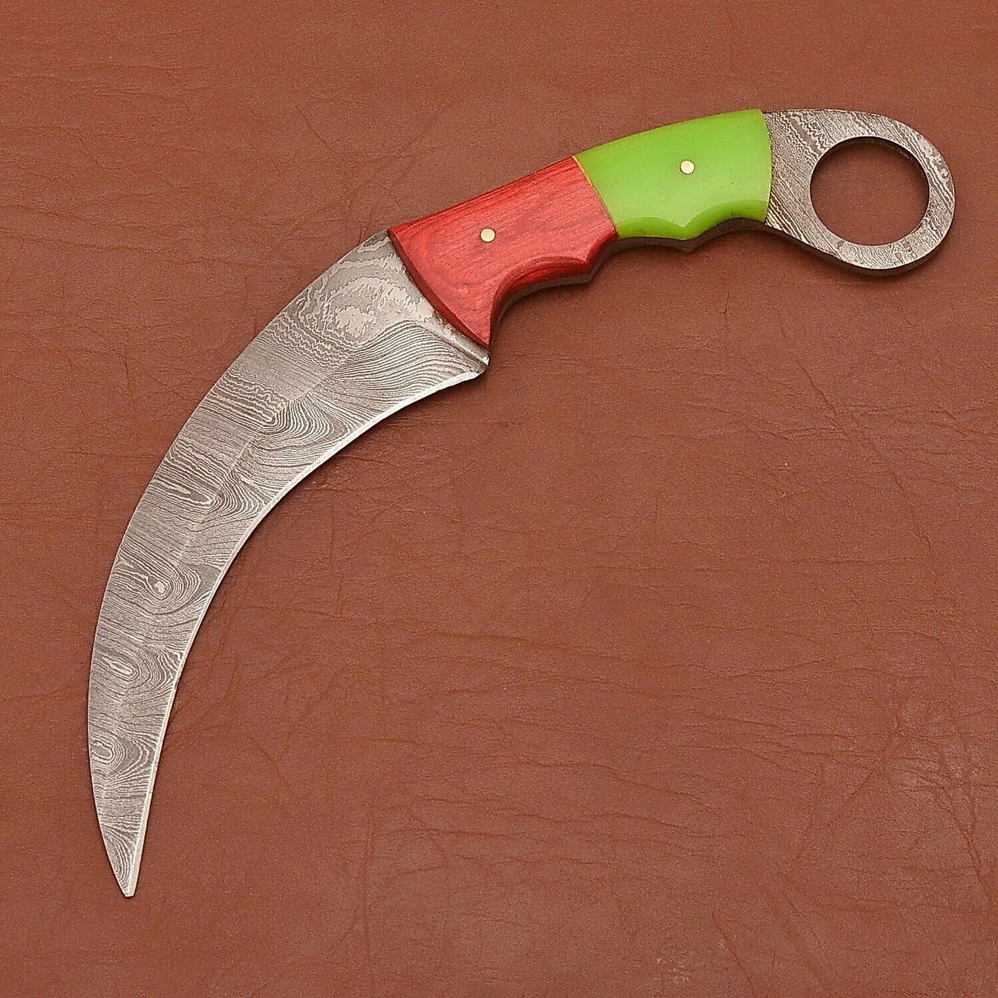 Handmade Damascus Karambit Damascus Steel Karambit Knife with Wood & Resin Handle 