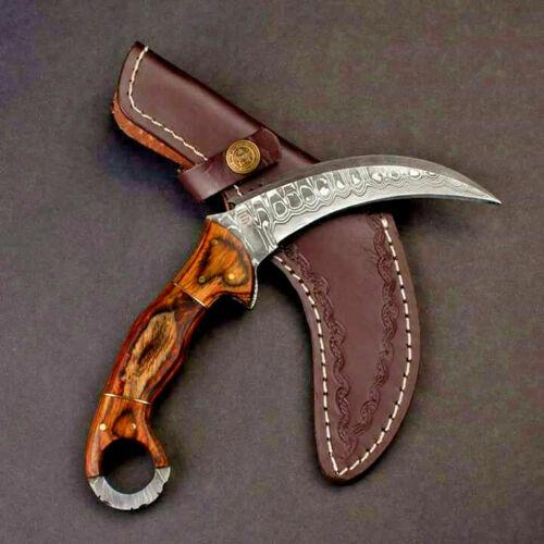Handmade Damascus Karambit Double Edge Karambit Damascus Steel with Rosewood Handle
