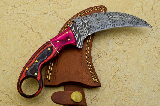 Handmade Damascus Karambit Full Tang Karambit Damascus Steel Knife With Wood Handle