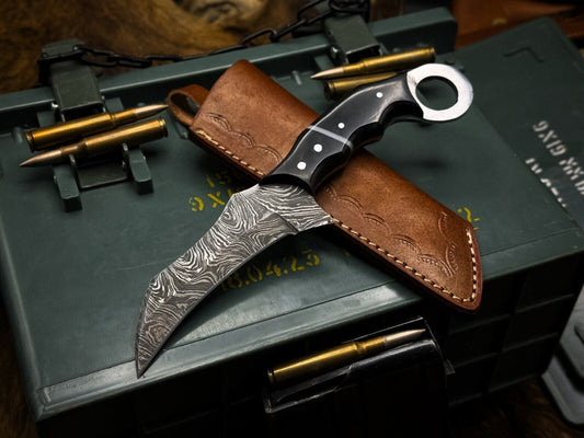 Handmade Damascus Karambit Knife 8" Damascus Steel Karambit with Horn Handle 