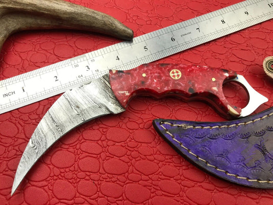 Handmade Damascus Karambit Knife 8"Full Tang Damascus Steel Karambit With Resin Handle