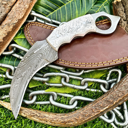  Handmade Damascus Karambit Knife 8" Karambit Damascus Steel Knife with Corian Handle 