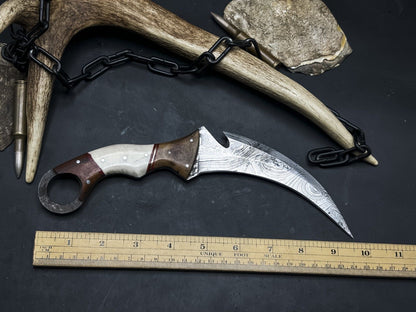 Handmade Damascus Karambit Knife Best Damascus Karambit with Wood Handle
