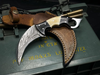 Handmade Damascus Karambit Knife Best Damascus Steel Karambit with Bone Handle 