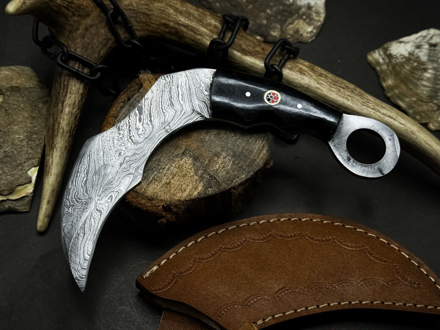Handmade Damascus Karambit Knife Best Karambit With Resin Handle and Sheath