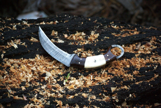 Handmade Damascus Karambit Knife Custom Best Karambit with Leather Sheath