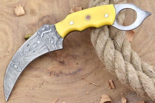 Handmade Damascus Karambit Knife Forged Karambit Damascus Steel Knife with Resin Handle