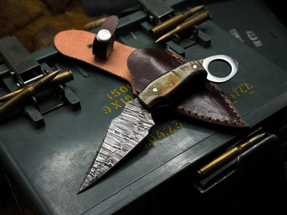 Handmade Damascus Karambit Knife Survival Knife Best Karambit with Ram Horn Handle 