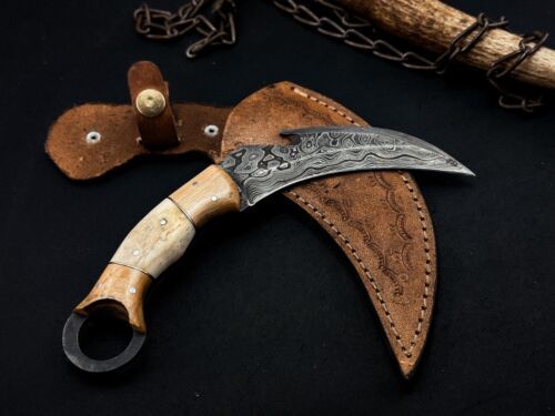 Handmade Damascus Karambit Knife With Wood Handle Damascus Steel Karambit 