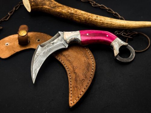 Handmade Damascus Karambit Knife Wood Handle Damascus Karambit With Sheath 