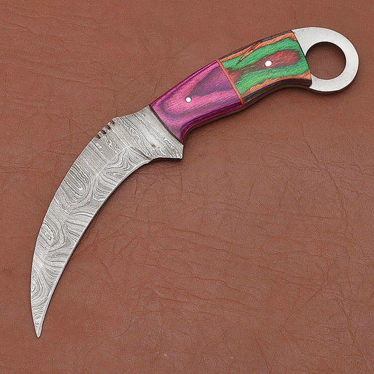 Handmade Damascus Karambit Knives Damascus Steel Karambit with Wood Handle