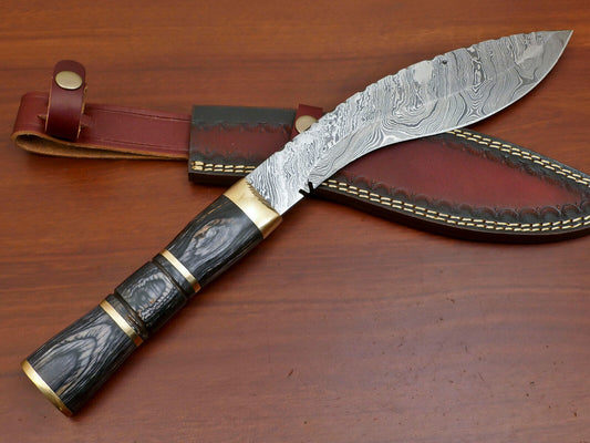 Handmade Damascus Pakka Wood Large Khukri Kukri Bowie Knife