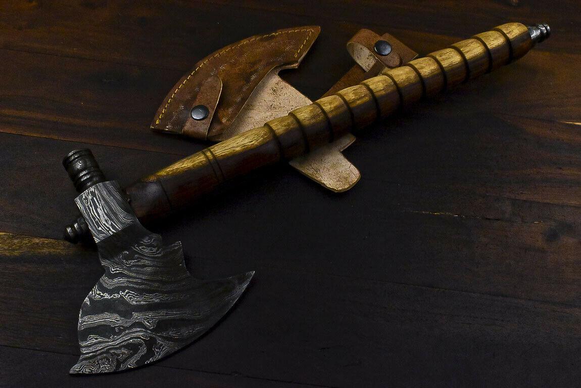 Handmade Damascus Pipe Tomahawk Axe Knife with Walnut Wood Handle – 23 Inch