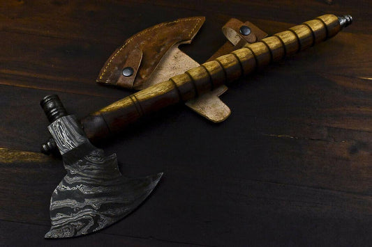 Handmade Damascus Pipe Tomahawk Axe Knife with Walnut Wood Handle – 23 Inch