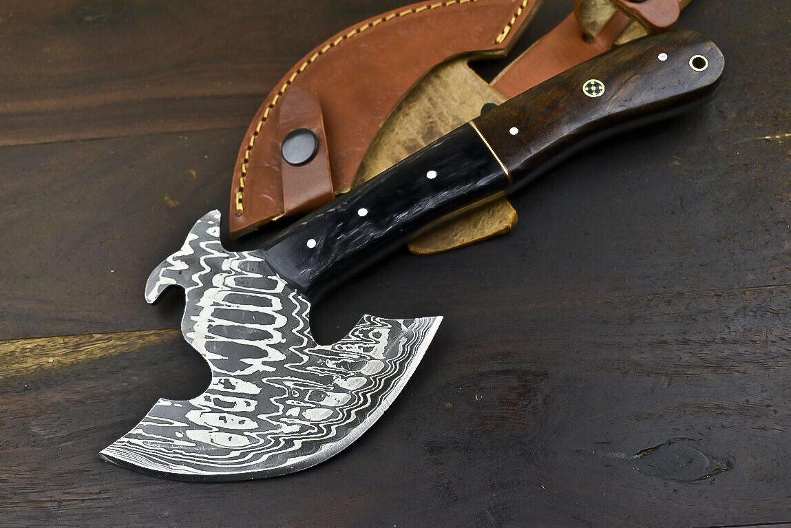 Handmade Damascus Steel Axe Clever Chopper Knife Walnut Wood Survival Axe with Sheath