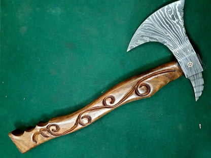 Handmade Damascus Steel Axe Tomahawk Hatchet with Rosewood Handle and Leather Sheath
