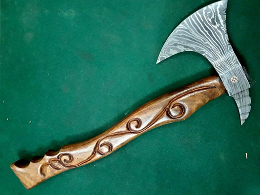 Handmade Damascus Steel Axe Tomahawk Hatchet with Rosewood Handle and Leather Sheath
