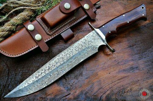 Handmade Damascus Steel Bowie Hunting Knife with Walnut Wood Handle by Heritage Forge