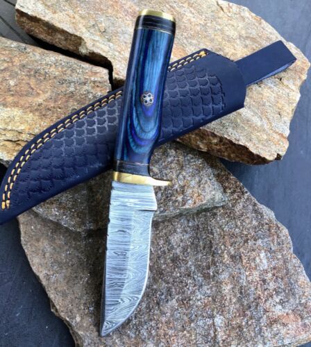 Heritage Forge Handmade Damascus Steel Bowie Hunting Knife with Wood and brass Handle and Sheath