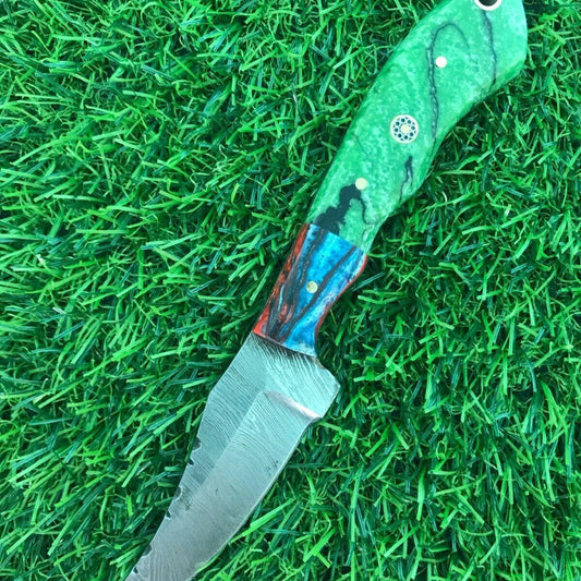 Handmade Damascus Steel Bowie Knife – Custom Fixed Blade Hunting & EDC with Leather Sheath