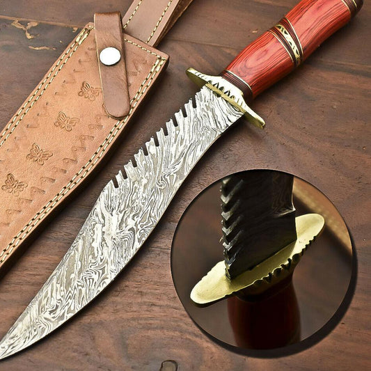 14" Handmade Damascus Steel Bowie Knife | Hardwood Handle