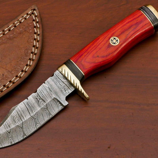  8" Handmade Damascus Steel Bowie Knife – Pakka Wood Handle & Brass Guard
