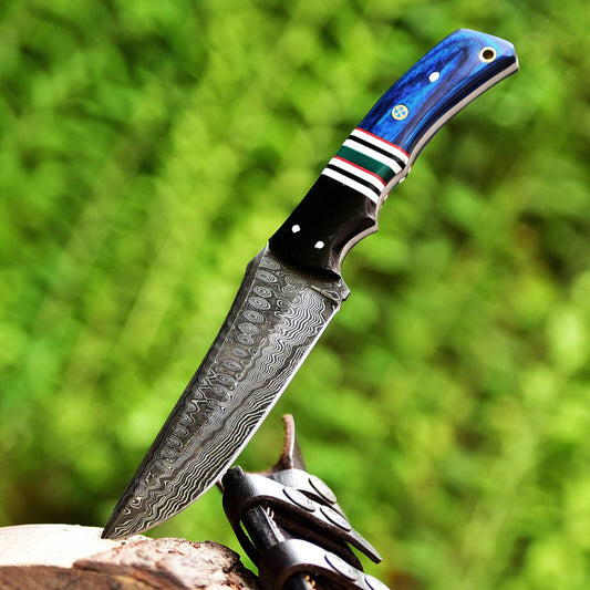 Handmade Damascus Steel Bowie Knife – Pakkawood & Resin Handle (8")