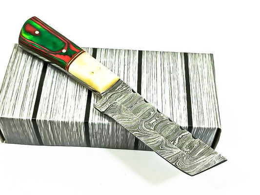 Handmade Damascus Steel Bull Cutter Knife 7" Full Tang Hunting knife with Bone and Wood Handle