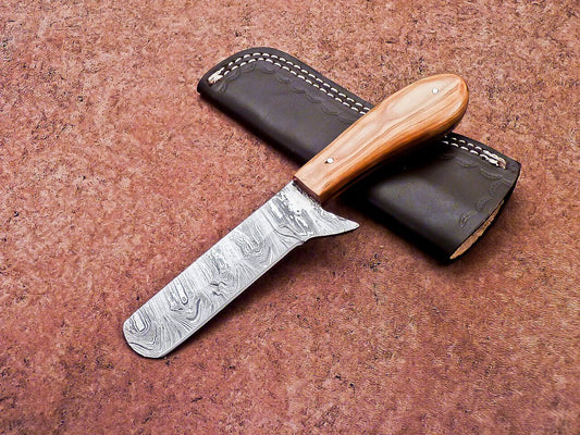 Handmade Damascus Steel Bull Cutter Knife 8" Full Tang Custom Bull Cutter Knife With Wood Handle