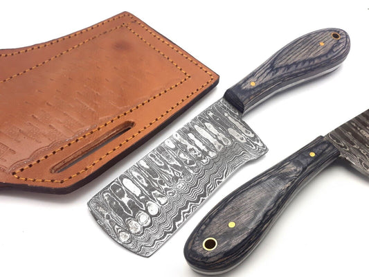 Handmade Damascus Steel Bull Cutter Knife Custom Bull Cutter Knife  With Wood Handle