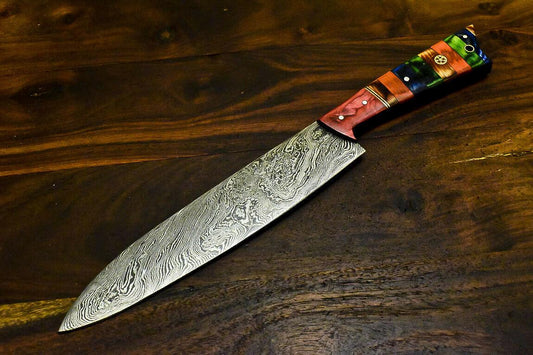 Handmade Damascus Steel Chef Hunting Knife 13" with Wood Handle damascus chef knife