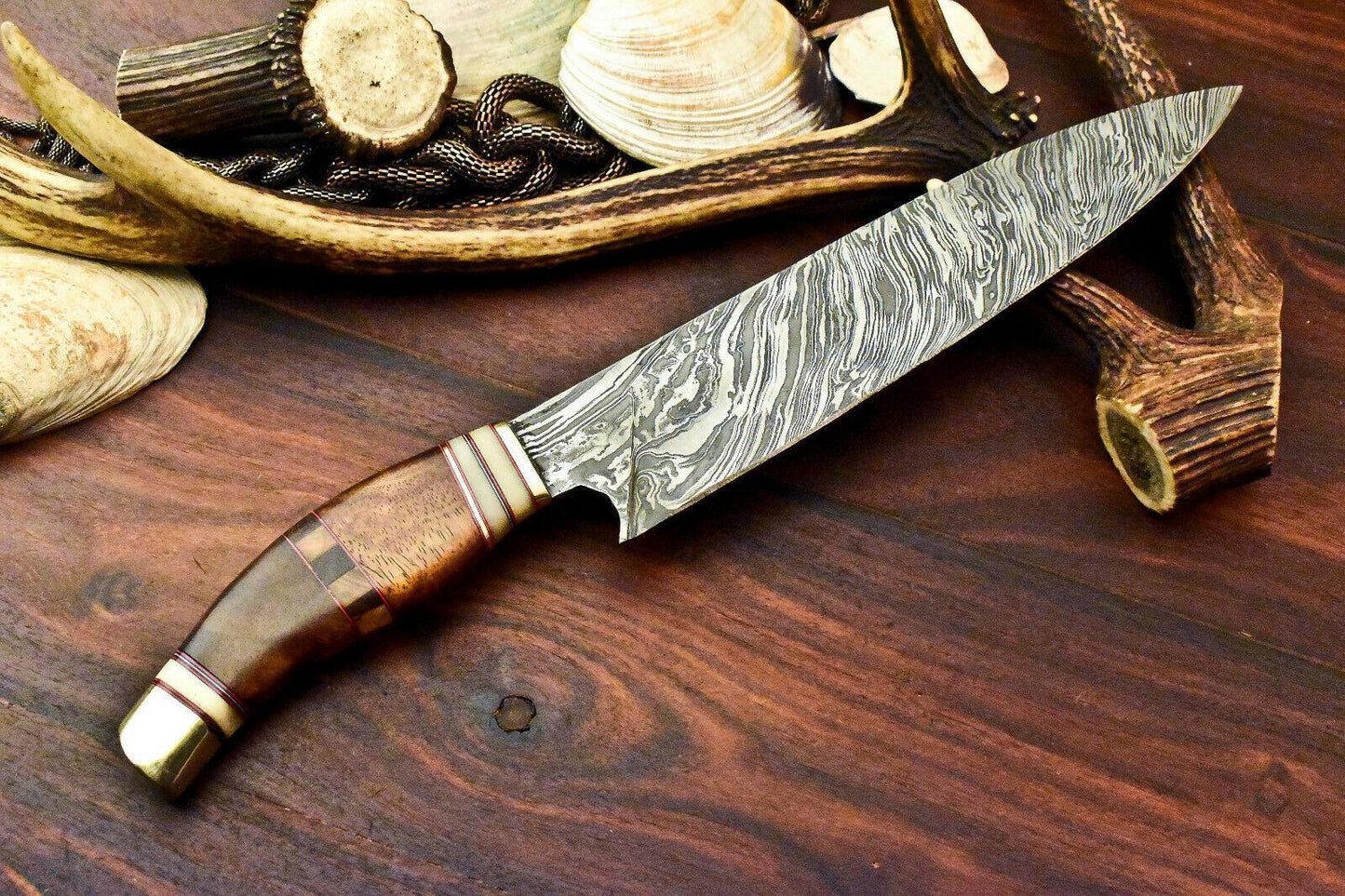 Handmade Damascus Steel Chef Kitchen Full Tang Knife 15.5" wood Handle