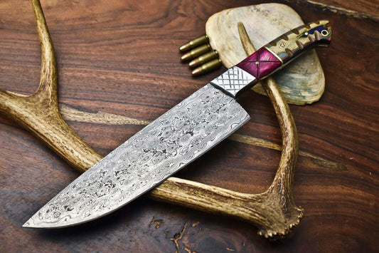 Handmade Damascus Steel Chef Kitchen Knife – Full Tang Razor Sharp Blade