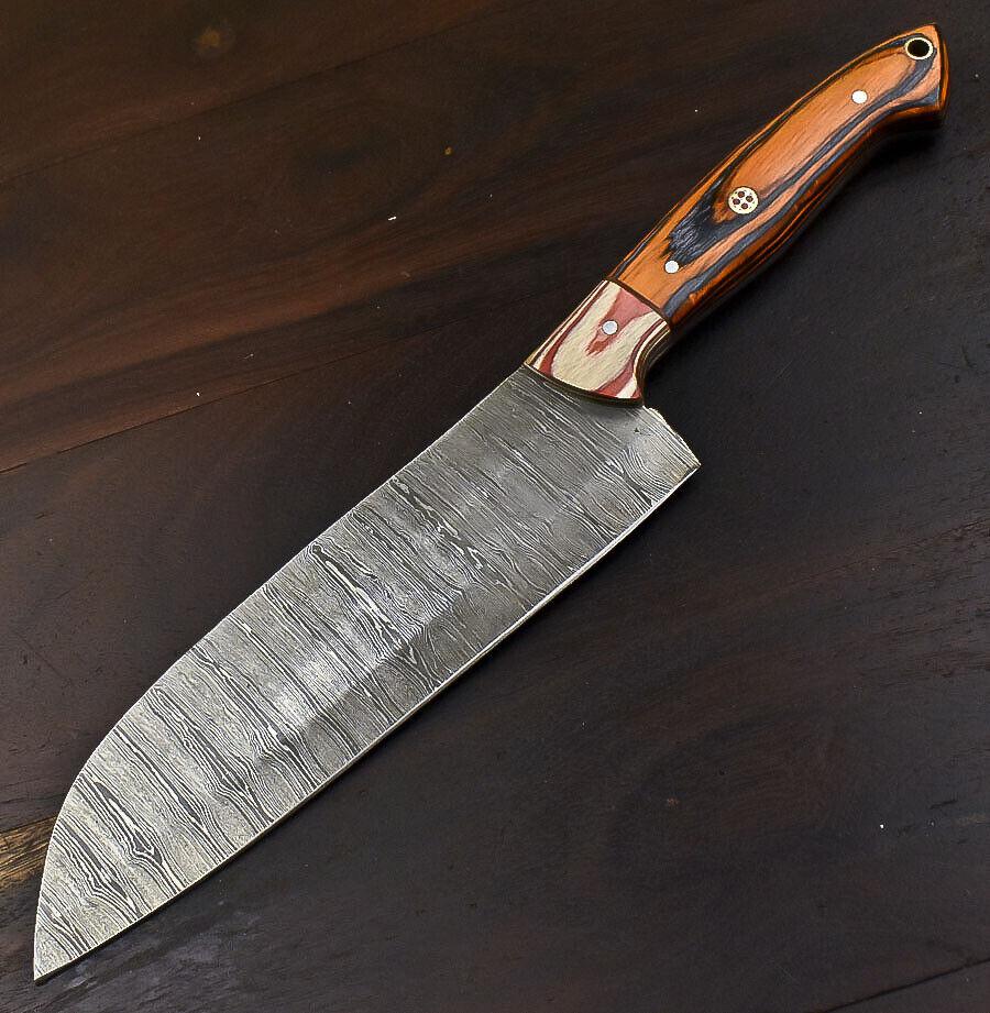 Handmade Damascus Steel Chef Knife 12.2" Full Tang Kitchen Knife with Wood Handle
