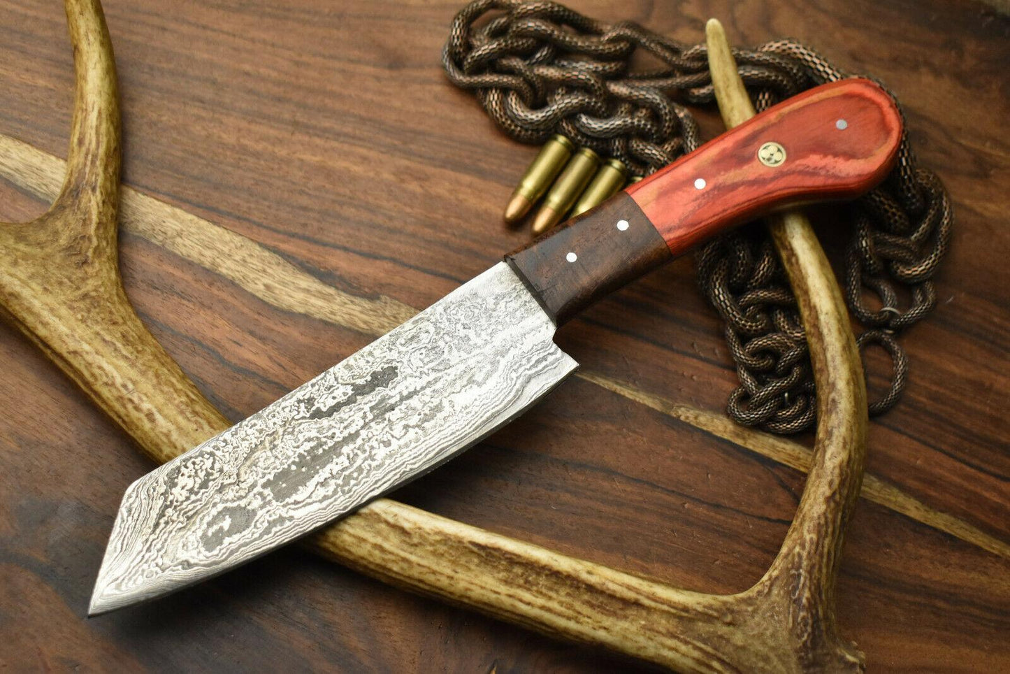 Handmade Damascus Steel Chef Knife | 12" Full Tang Kitchen Knife with Hardwood 