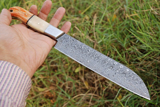Handmade Damascus Steel Chef Knife Best Damascus Chef Knife with Buffalo Bone Handle 