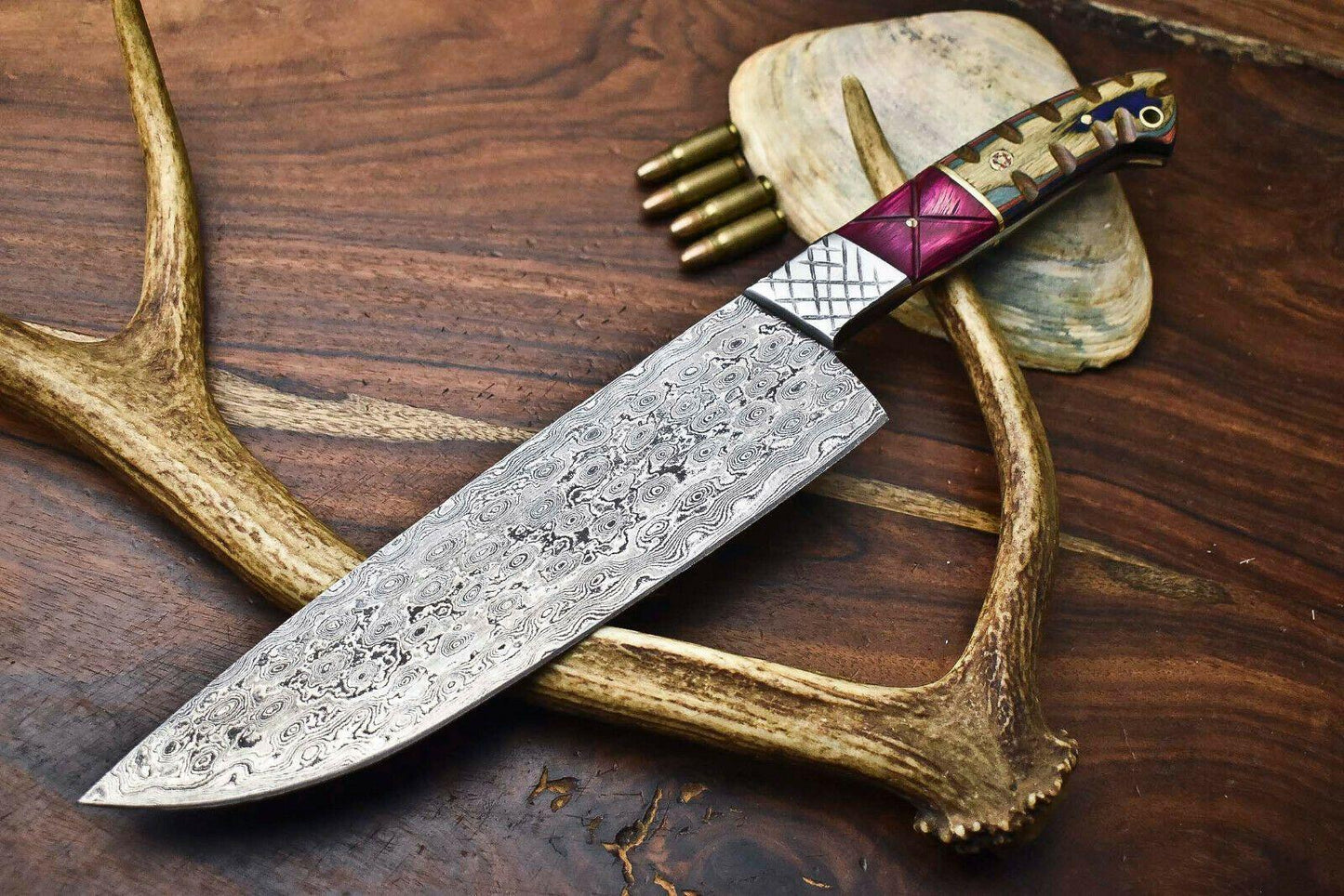 Handmade Damascus Steel Chef Knife  Best Damascus Chef Knife with Full Tang wood Handle