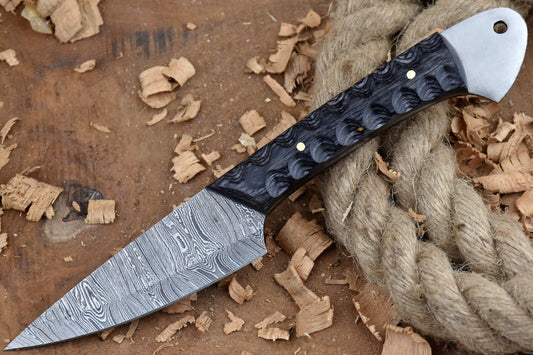 Handmade Damascus Steel Chef Knife – Custom Forged Kitchen Knife with Black Dollar Handle
