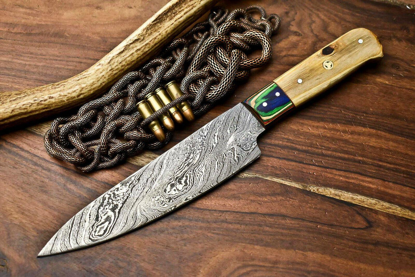 Handmade Damascus Steel Chef Knife Full Tang 12" Professional Kitchen Knife