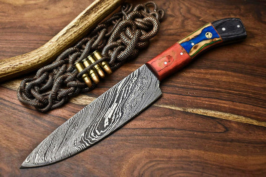 Handmade Damascus Steel Chef Knife  Full Tang Damascus Cooking Knife with Wood Handle