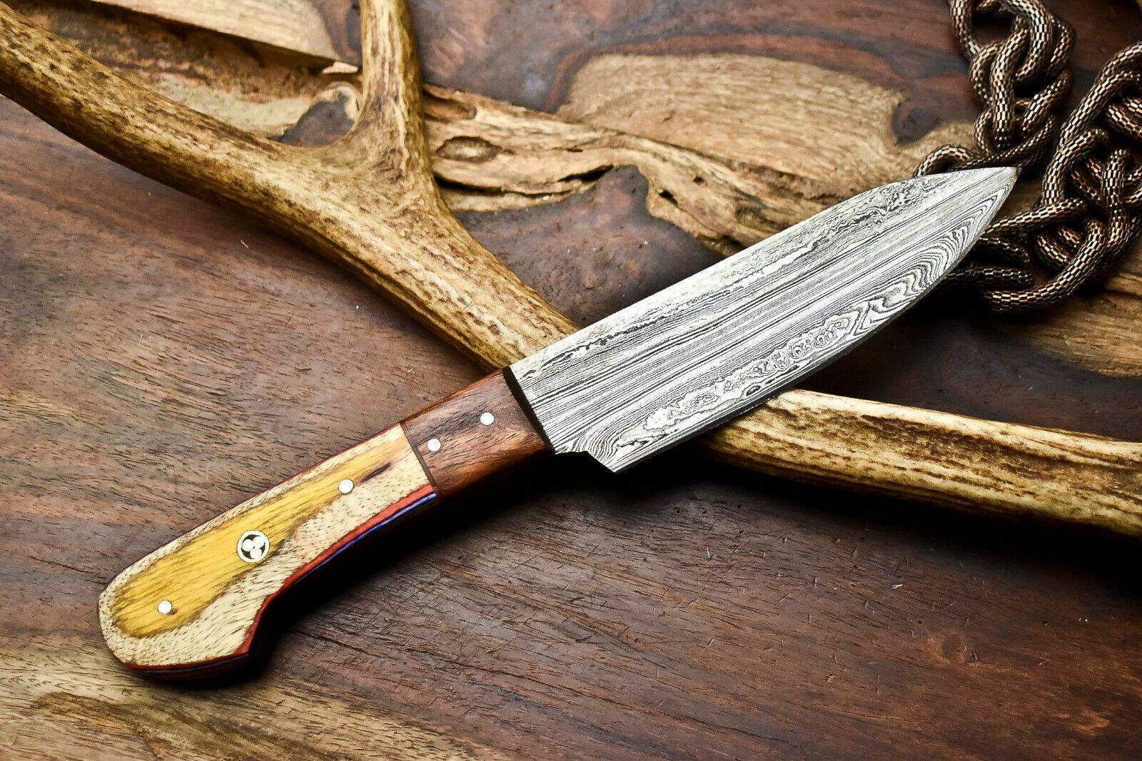 Handmade Damascus Steel Chef Knife – Full Tang Kitchen Blade with Hardwood Handle