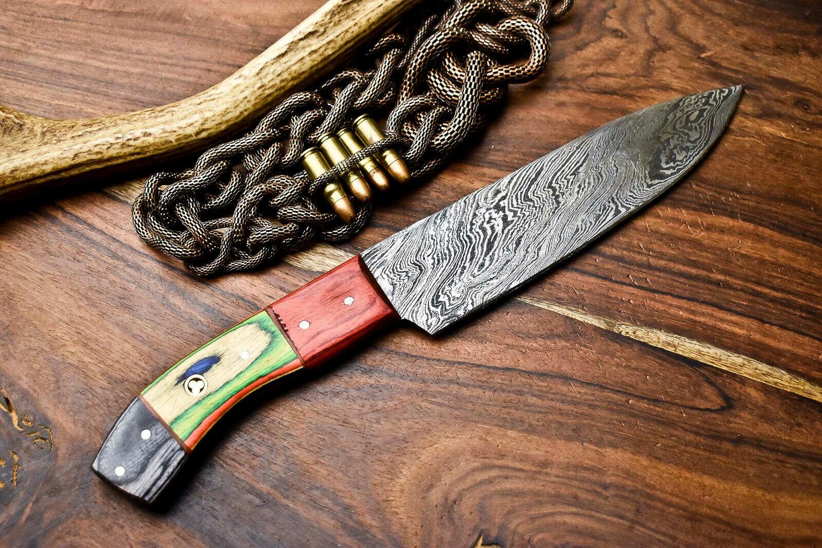 Handmade Damascus Steel Chef Knife Full Tang Kitchen Knife with Pakka Wood Handle