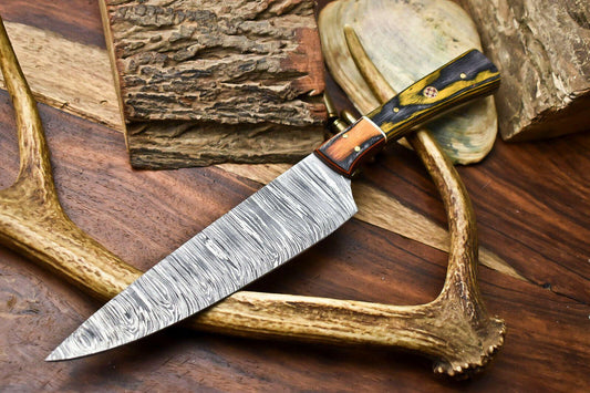 Handmade Damascus Steel Chef Knife – Full Tang Kitchen Knife with Razor Sharp Blade