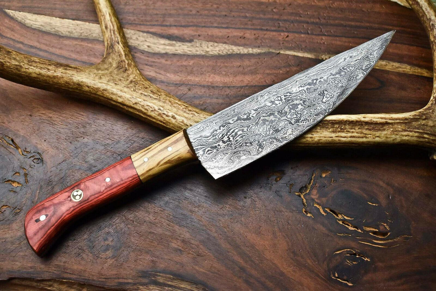 Handmade Damascus Steel Chef Knife Full Tang Kitchen Knife with Wood Handle